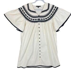 Vero Moda VM Shylo SS Dress Birch White Black Embroidered Boho Mini Dress Medium